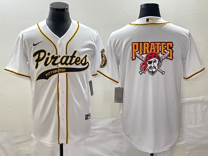 Men's Pittsburgh Pirates White Team Big Logo Cool Base Stitched Baseball Jersey Men's Pittsburgh Pirates White Team Big Logo Cool Base Stitched Baseball Jersey